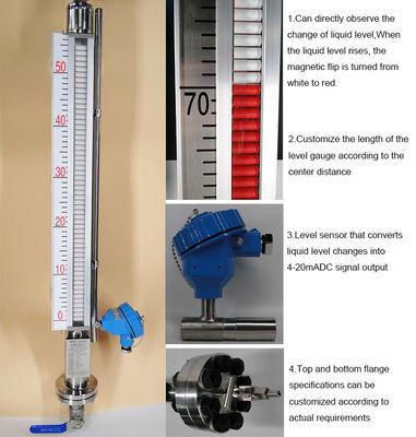 Máy đo mức chất lỏng từ tính PTFE chống ăn mòn dòng UHC với công tắc giới hạn